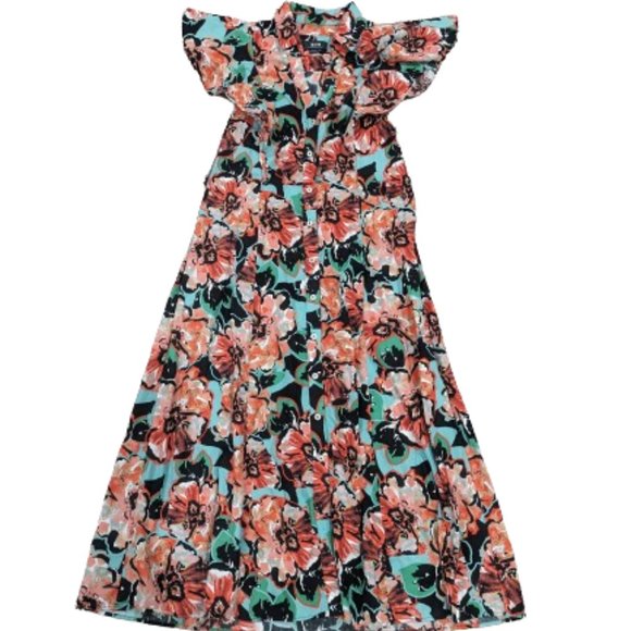 Maeve Dresses & Skirts - Maeve by Anthropologie Flutter sleeve midi shirt dress colorful Floral size M